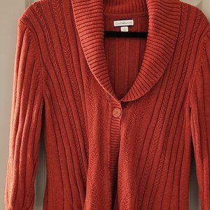 Croft & Barrow Womens Sweater Medium Orange Cardigan open